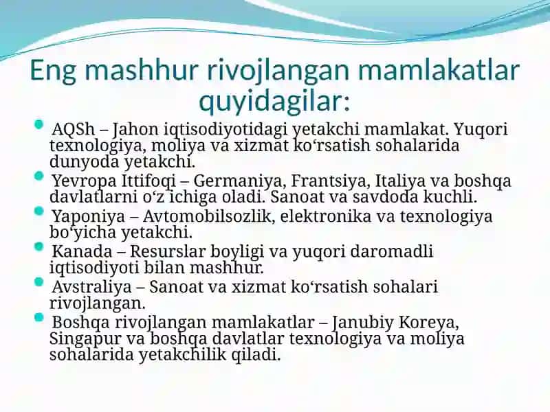 Rivojlangan mamlakatlar iqtisodiyoti 3