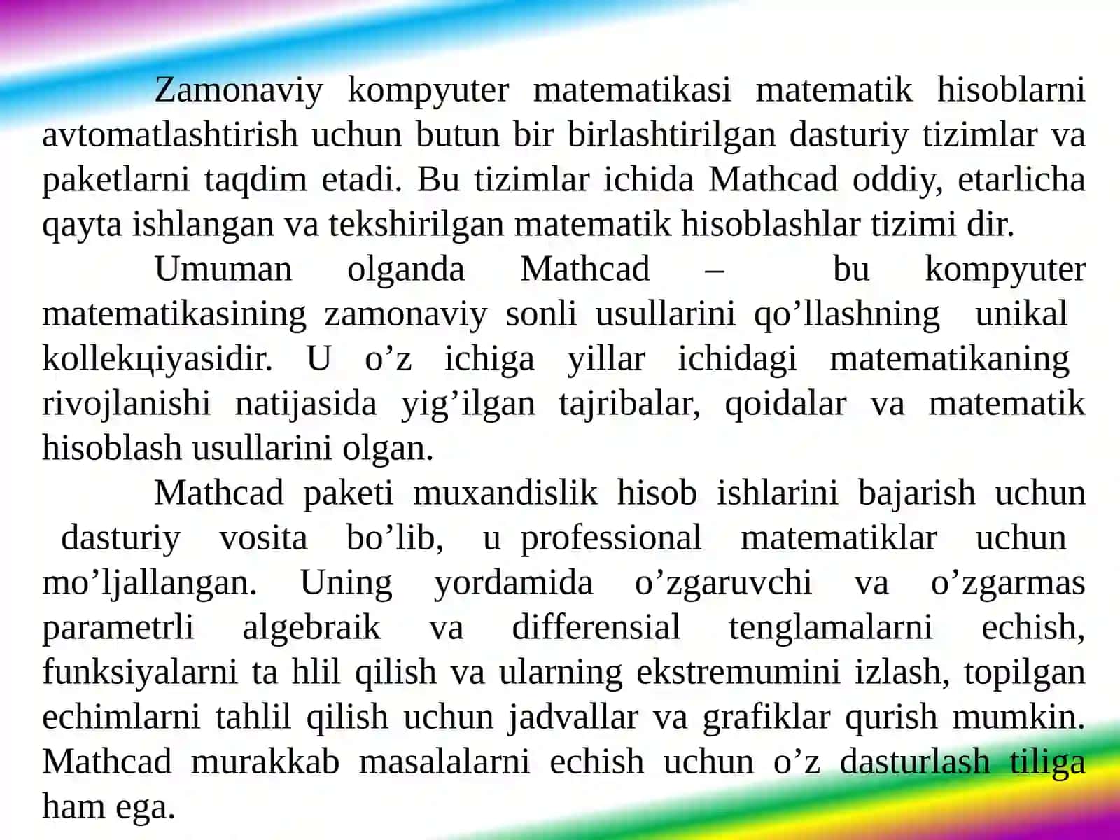 MathCaddasturining umumiy ko'rinishi 3