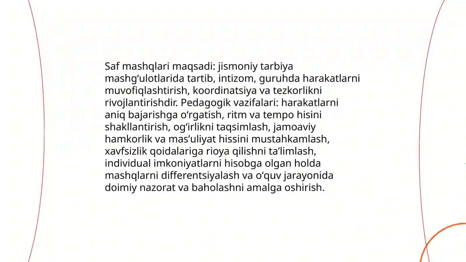Gimnastika.Umumiy rivojlantiruvchi mashqlar.-Saf mashqlarini o'rgatish va takomillashtirish 3