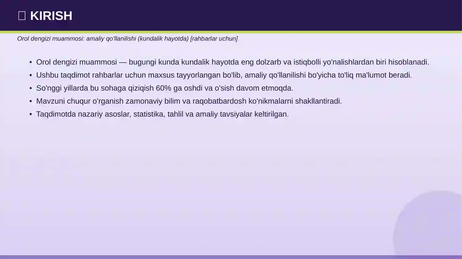 Orol dengizi muammosi: amaliy qo'llanilishi 3