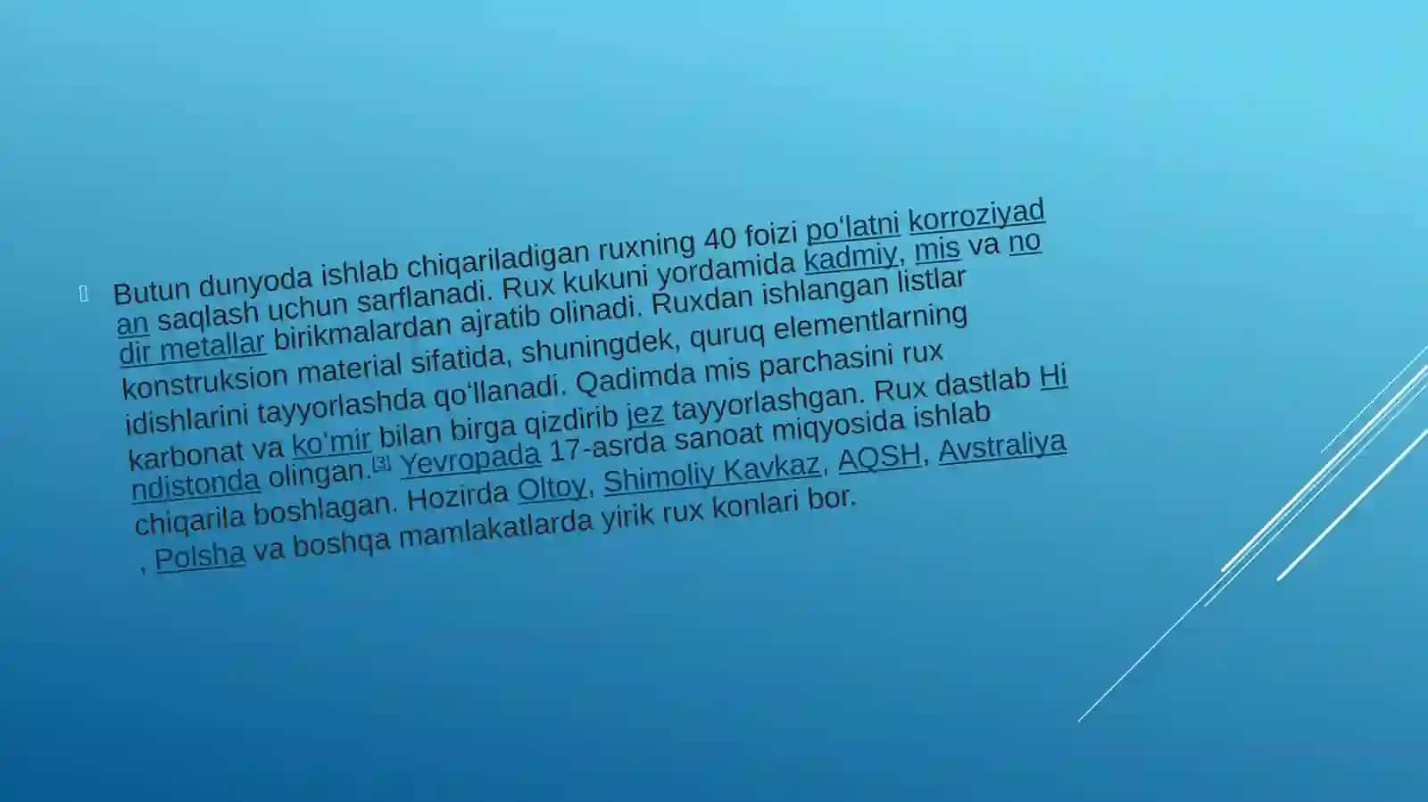 Davriy sistema 2b gurux elementlari (ZN-RUX,CD-KADMIY) XOSSALARI VA ISHLATILISHI 3
