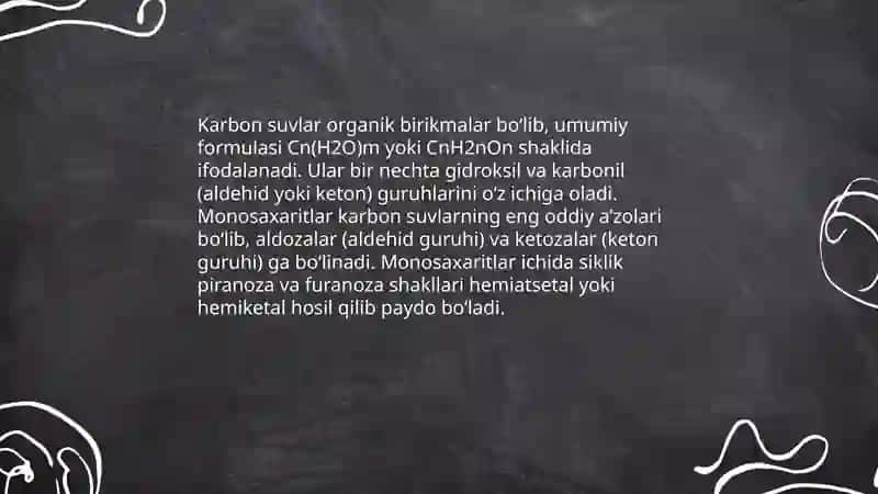 Karbon suvlar va monosaxaritlar 3