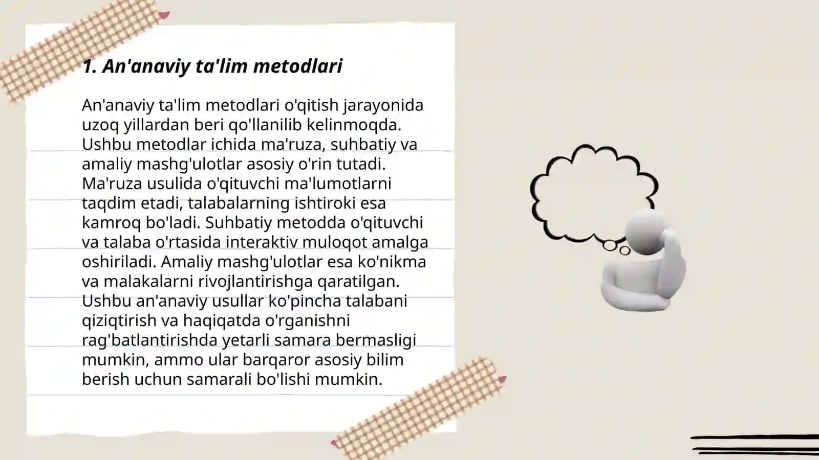 Taʼlim metodlari va vositalari. Taʼlimni tashkil etish 3