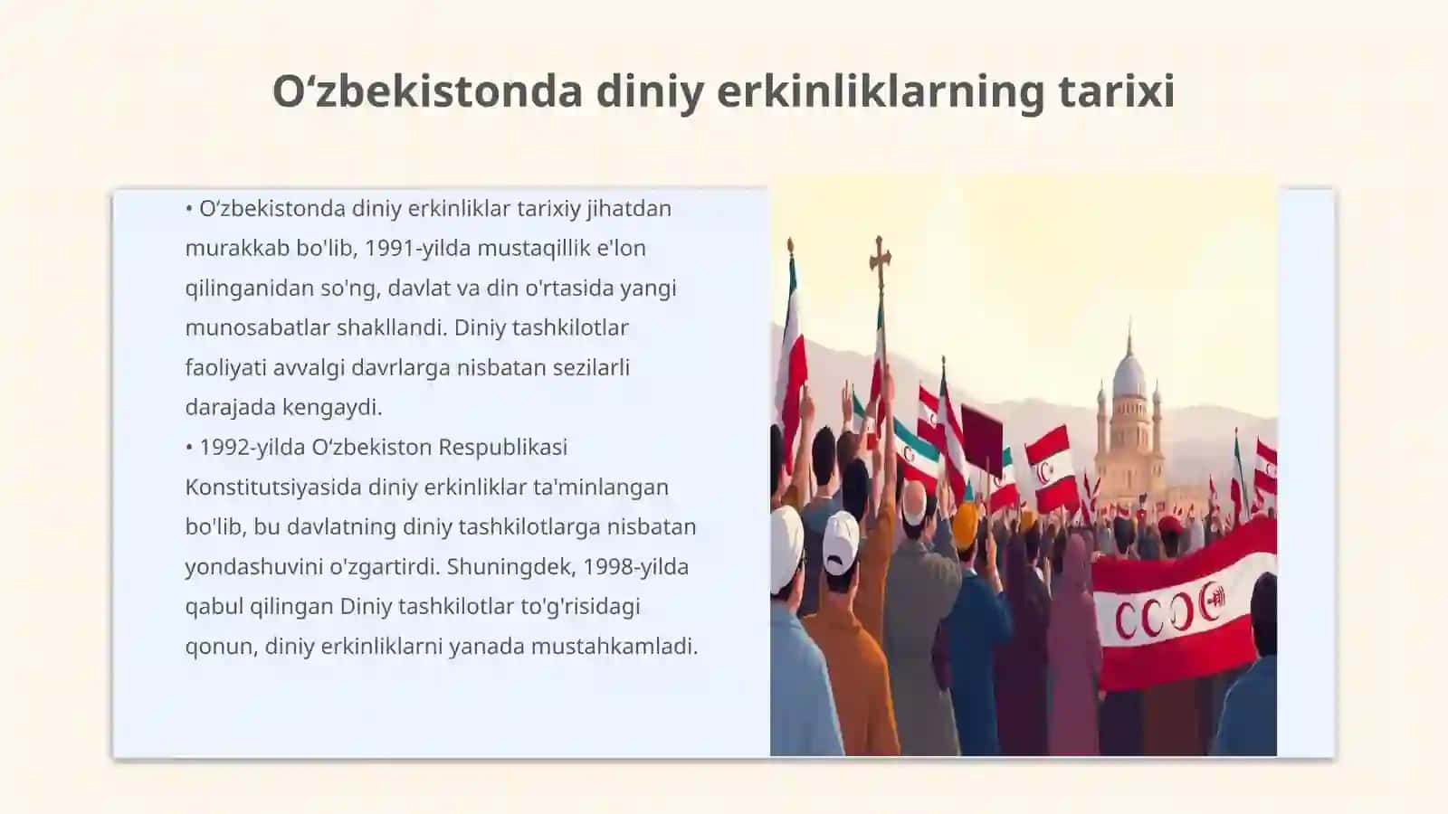 Oʻzbekistonda vijdon erkinligi va diniy tashkilotlar haqidagi qonunnig qabul qilinishi tarixi va uning ahamiyati 3
