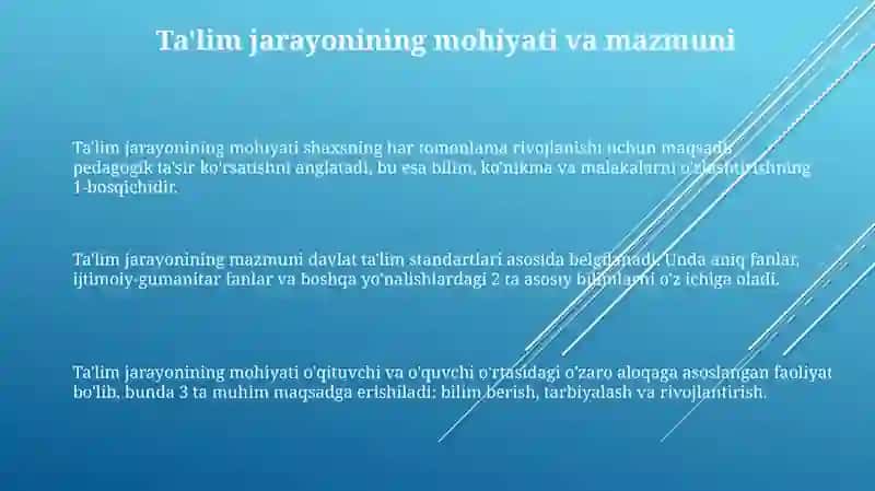 Ta'lim jarayoning mohiyati, mazmuni, tamoyillari va metodlari 3