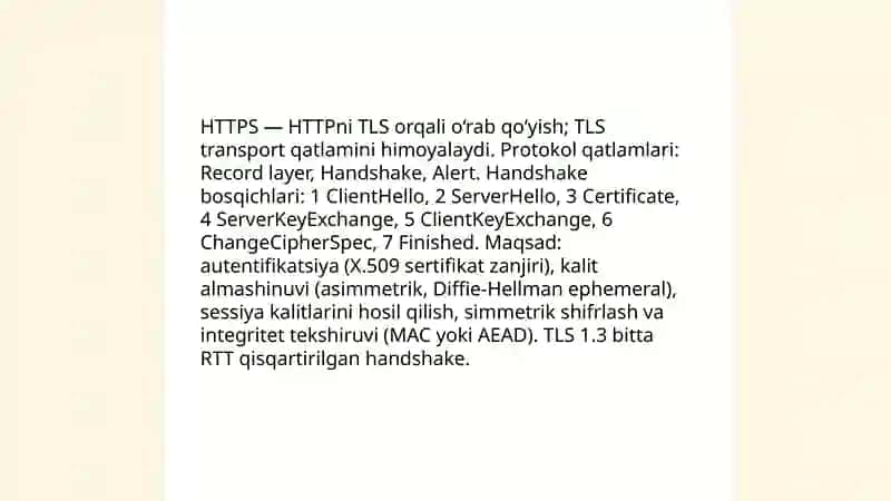 HTTPS, TLS va sertifikat boshqaruvi — transport qatlamini himoyalash va sertifikatlar bilan bog‘liq huquqiy 3
