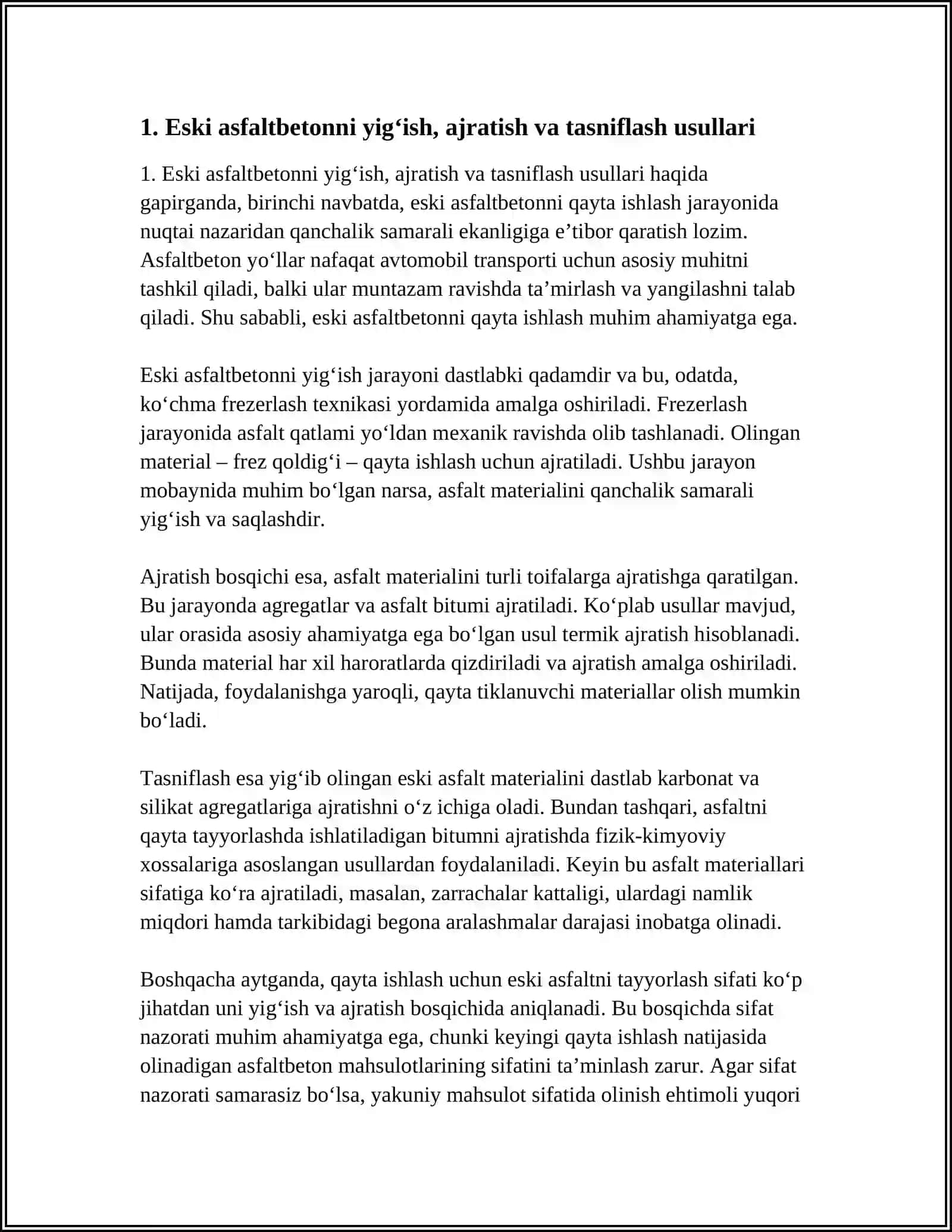 ESKI ASFALTBETONNI ASFALTBETON ZAVODIDA QAYTA ISHLASH ( REGENERATSIYA) 3
