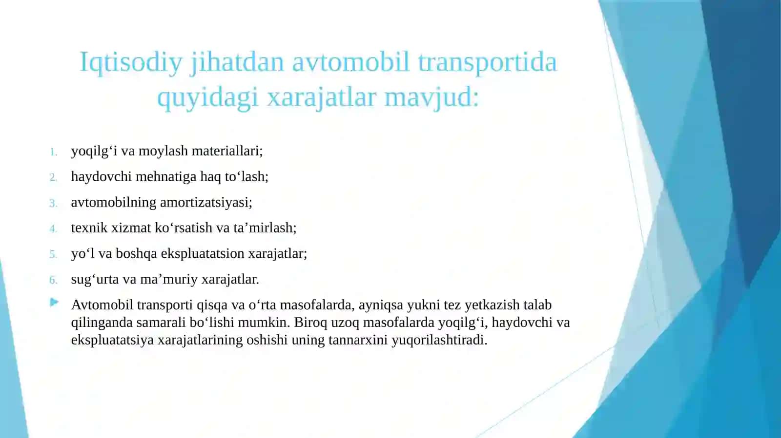 Multimodal tashishlarda transport turlarini iqtisodiy jihatdan taqqoslash 3