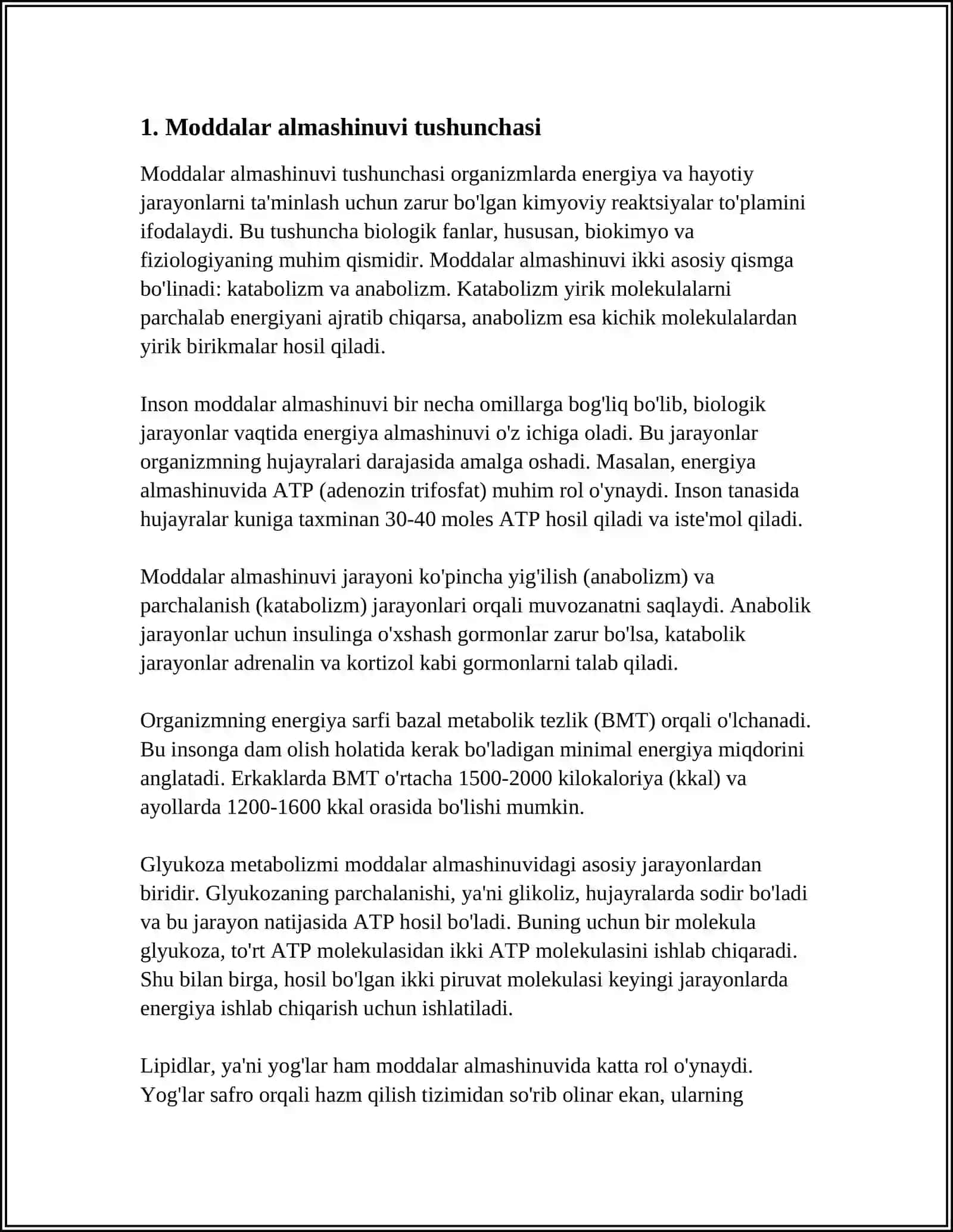 MODDALAR ALMASHINUVI HAQIDA UMUMIY TUSHUNCHA. LIPIDLAR ALMASHINUVI 3