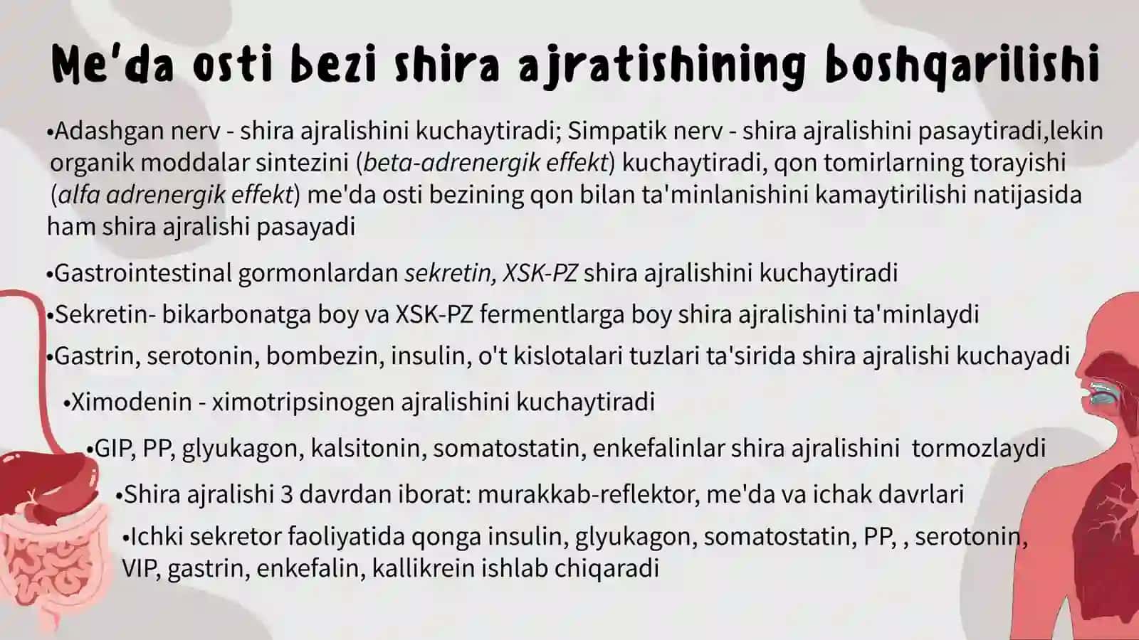 JIGARNING HAZM JARAYONIDAGI ROLI. OT-SAFRO AJRALISHI BOSHQARILISHI. OGʻIZ BO'SHLIGI VA ME'DADA OVQAT 3