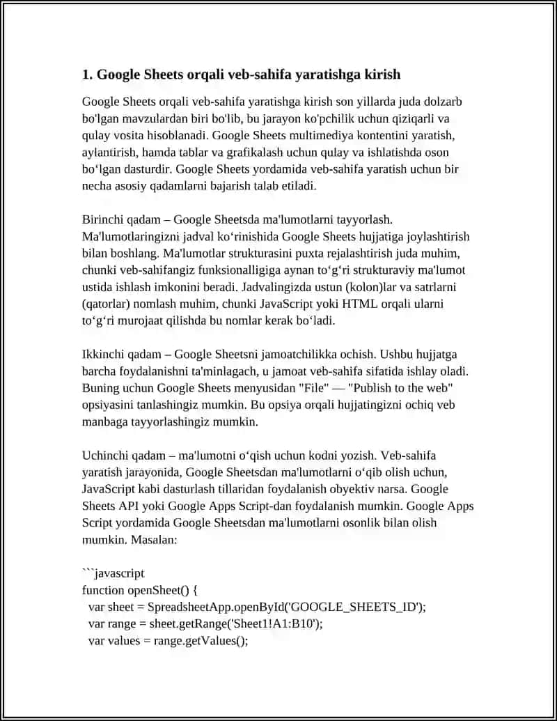 GOOGLE SHEETS DA VEB SAHIFALAR YARATISH 3