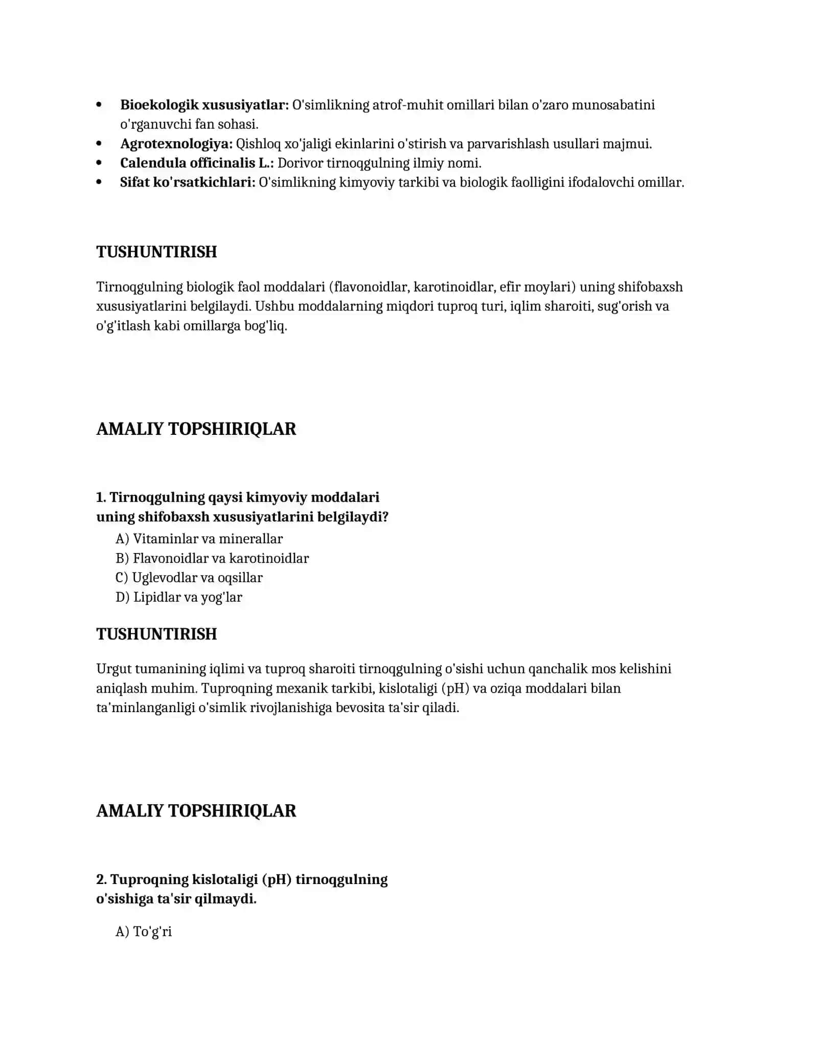 Lesson on Urgut Tumanida dorivor tirnoqgul (Calendula officinalis L.) Bioekologik xususiyatlariga agrotexnologik ta'sirlarni o'rganish. 3