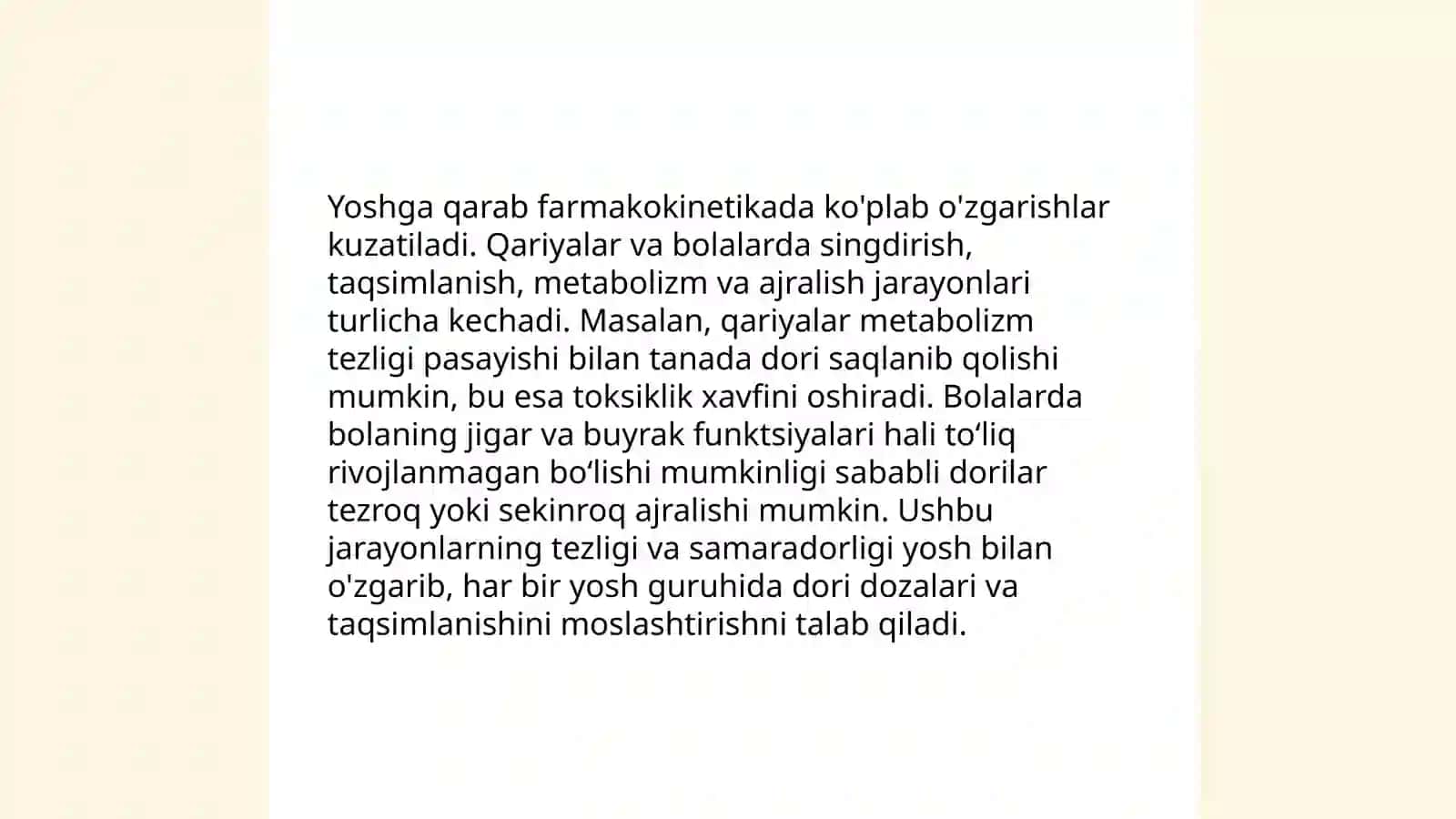 Dori vositalarining klinik farmakologiyasining yoshga bogʻliqligi 3