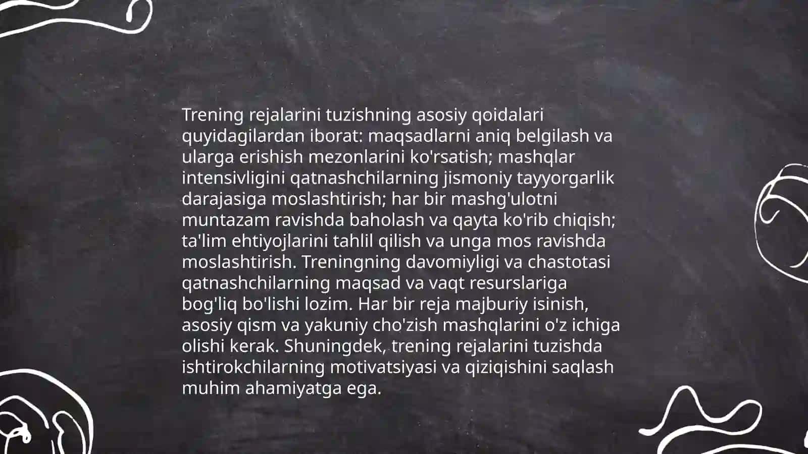 Trening rejasiz va dasturini tuzish 3