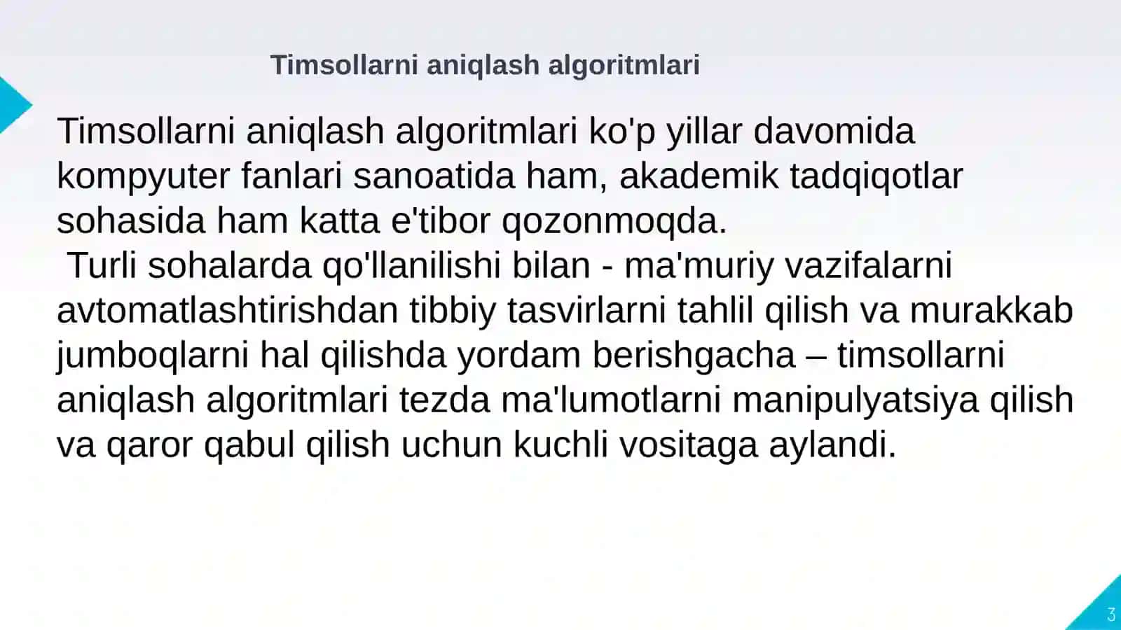Timsollarni anglovchi algoritmlar 3