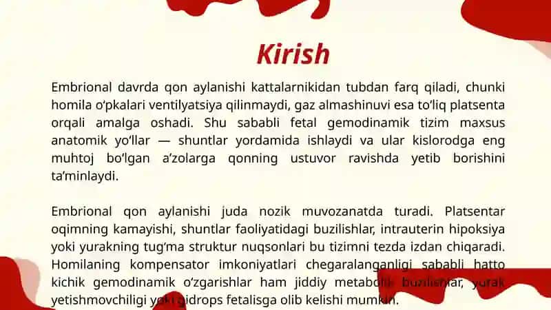 Embrional qon aylanishi. Yurakning embrional rivojlanishi 3