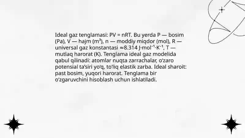 Ideal gazlar holatining asosiy qonunlari va tenglamalari 3