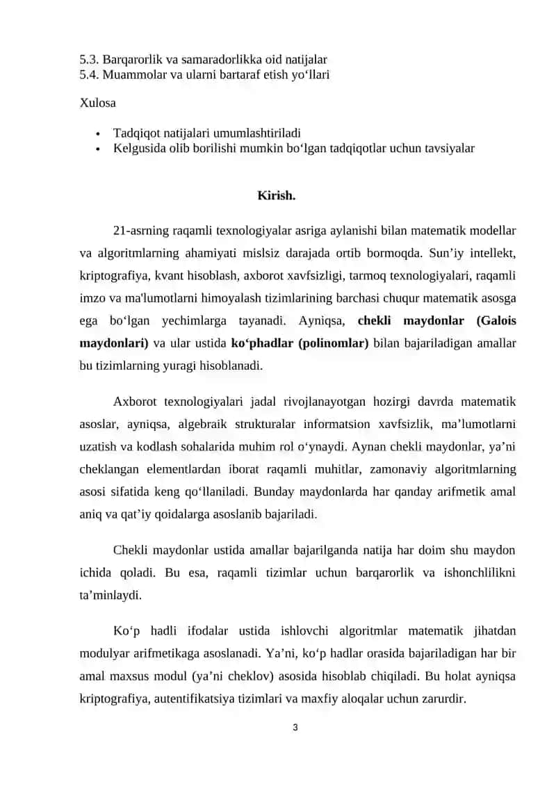 Modulyar Ko'paytirshda barqarorlikni oshirish uchun optemallshtirish metudlari va uning dasturiy ta'minodini ishlab chiqish 3