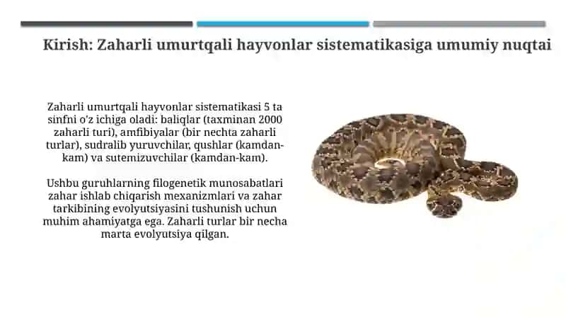 Zaharli umurtqali hayvonlarning sistematikasi va evolyutsiyasi 3