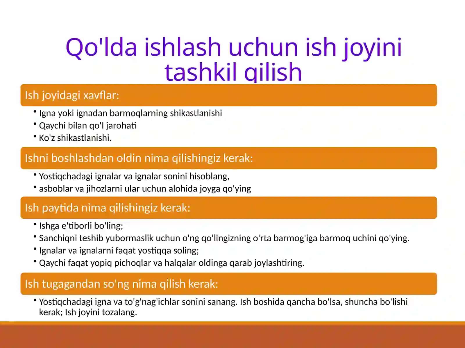 Qo'lda tekis choklar bilan tikish texnologiyasi 3