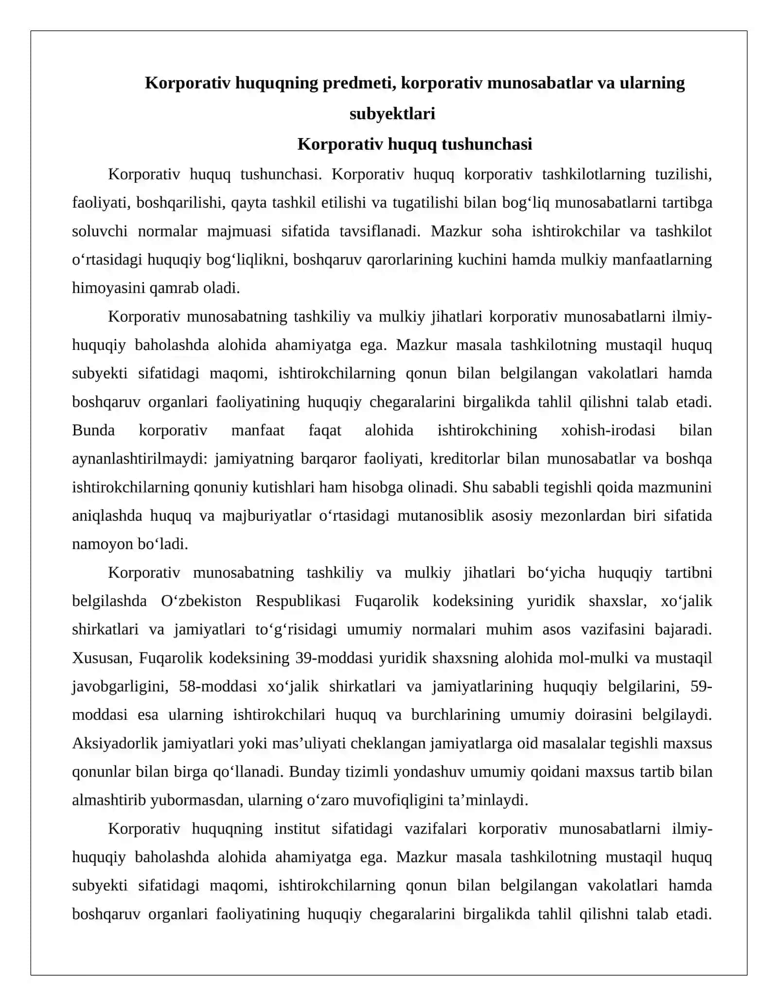 Korporativ huquqning predmeti, usuli va tizimdagi o‘rni xususiy hamda ommaviy huquq bilan aloqasi..docx 3