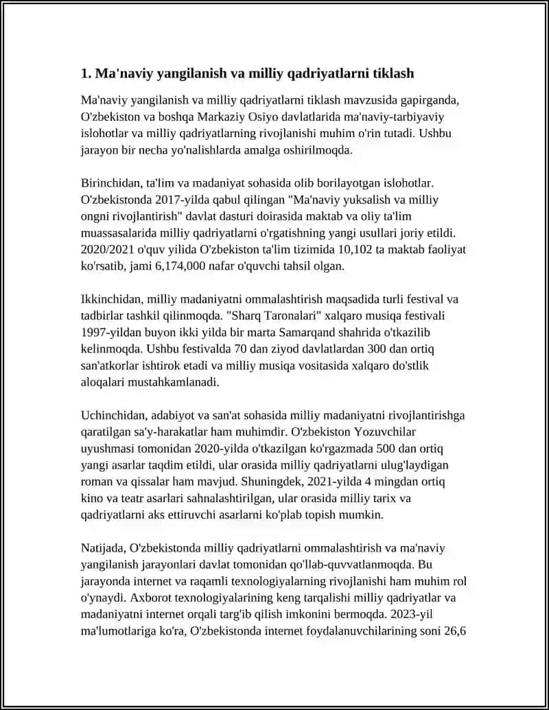 YANGI O'ZBEKISTONDA AMALGA OSHIRALAYOTGAN MA'NAVIY O'ZGARISHLAR 3