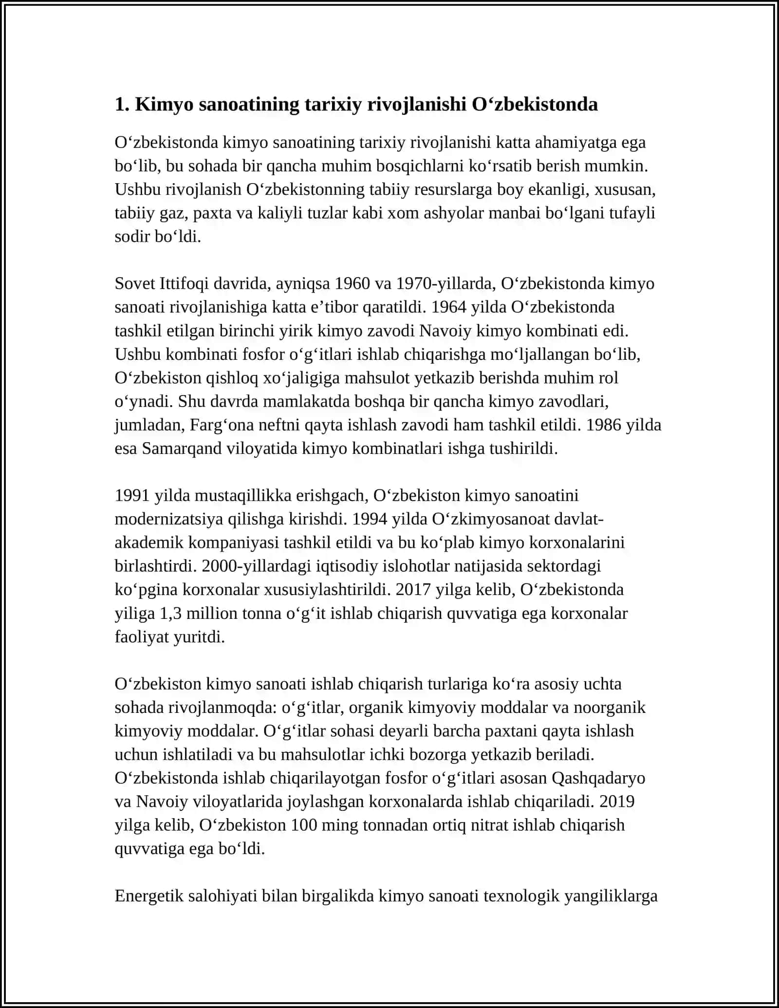 Oʻzbekiston Respublikasida kimyo sanoating rivojlanishi 3