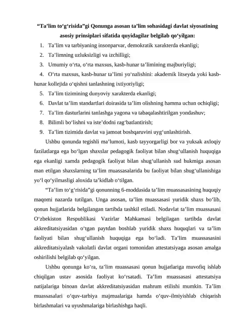 O'zbekiston Respublikasi ta'lim tizimiga oid me'yoriy-huquqiy hujjatlar 3