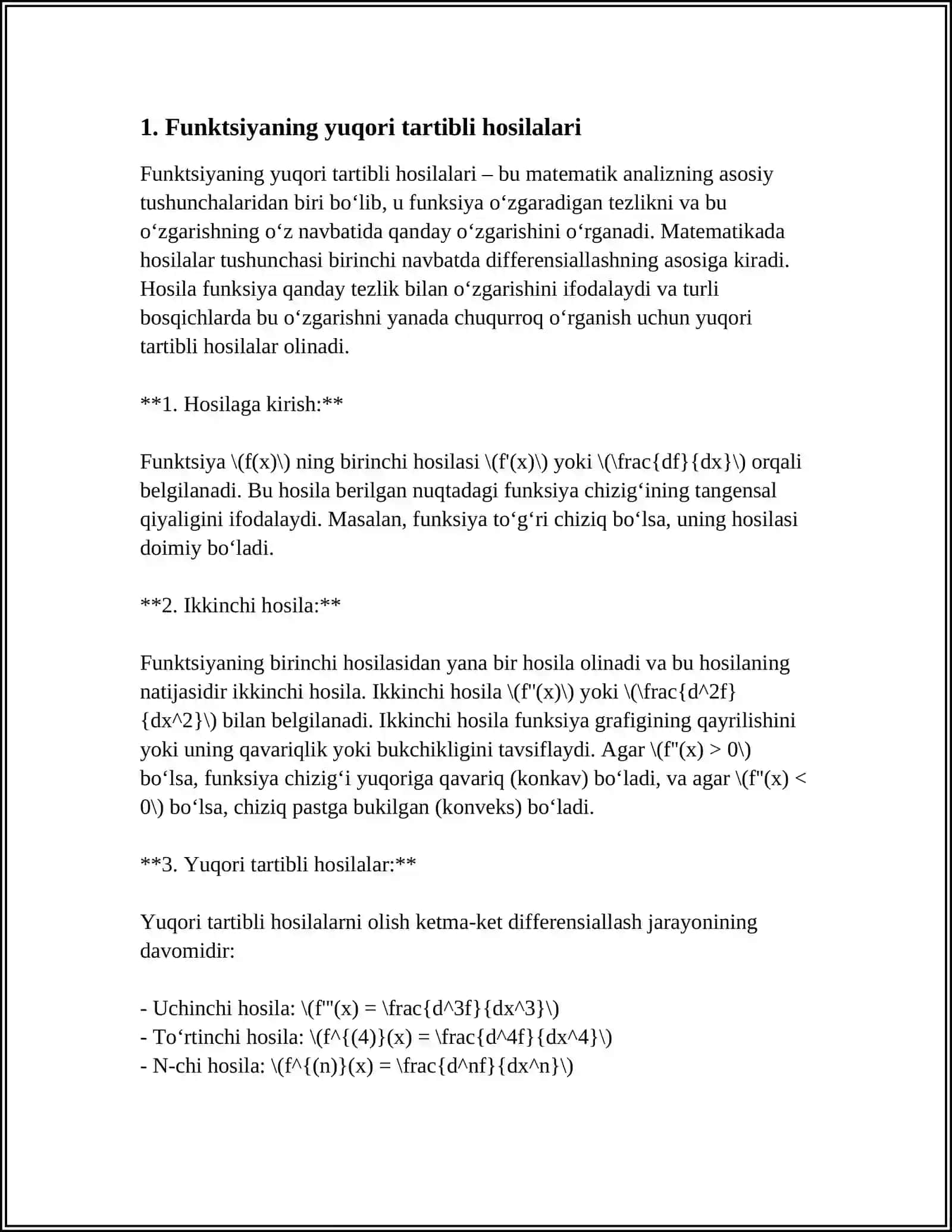 Funksiyaning Yuqori Tartibli Hosilalari 3
