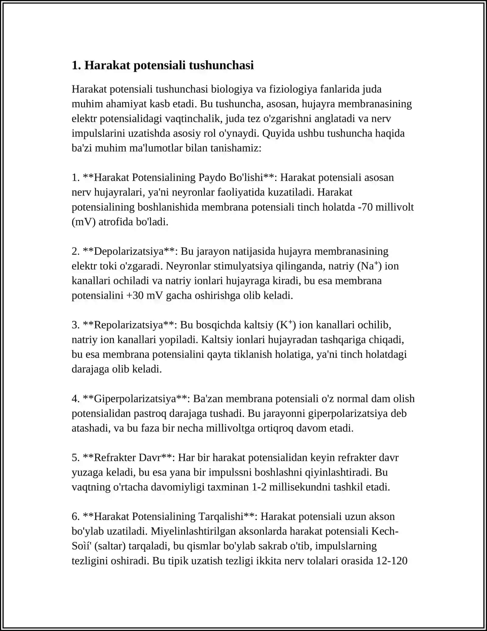 HARAKAT POTENSIALI VA UNING BIOLOGIK JARAYONLARDAGI AHAMIYATI 3