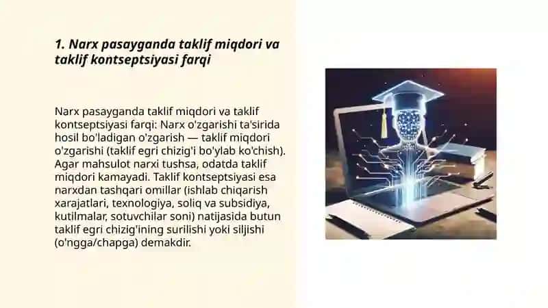 Taklif va narx miqdorining bog'lanish qonuni 3
