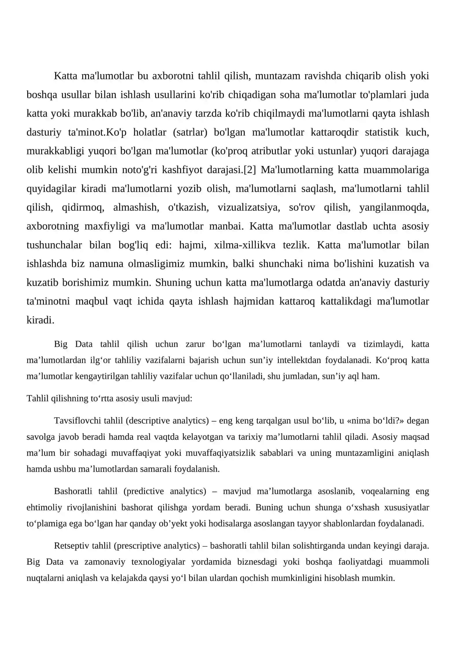 Katta hajmli ma`lumotlarni qayta ishlashda qo`llanilayotgan texnologiyalar: NoSQL, MapReduce, Hadoop, R, ERP, SAP 3