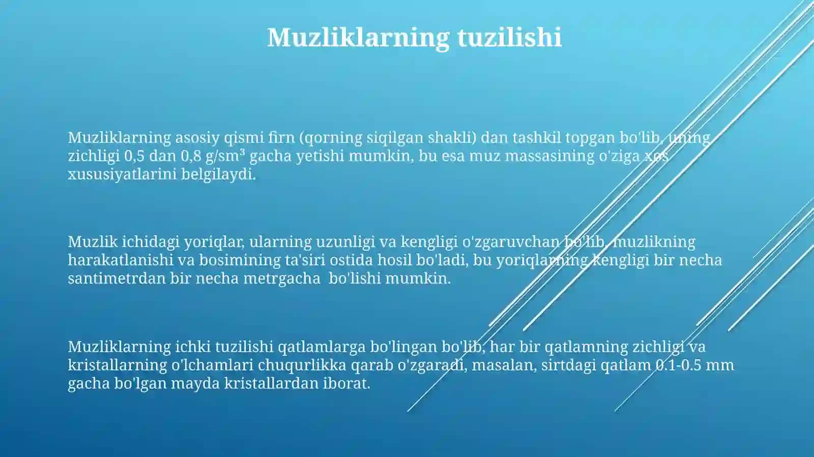 Muzliklarning hosil boʻlishi va ularning rejimi 3