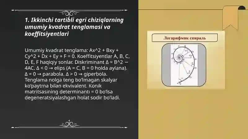 Ikkinchi tartibli egri chiziqlar. Aylana elips gioerbola va parabola 3
