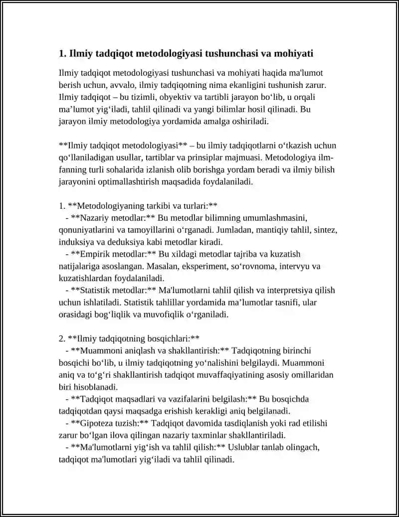 MUSTAQIL ISH Mavzu: ILMIY TADQIQOT METODOLOGIYASI HAR XIL NAMOYON BO`LISHI. 3
