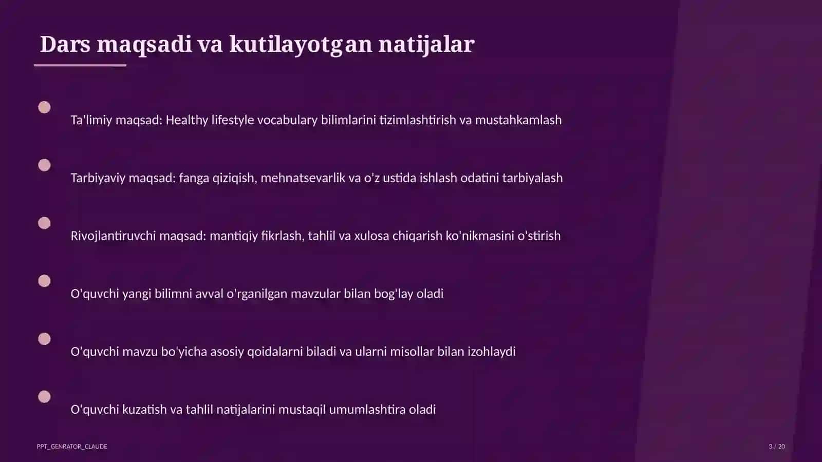 Healthy lifestyle vocabulary (7-sinf) 3