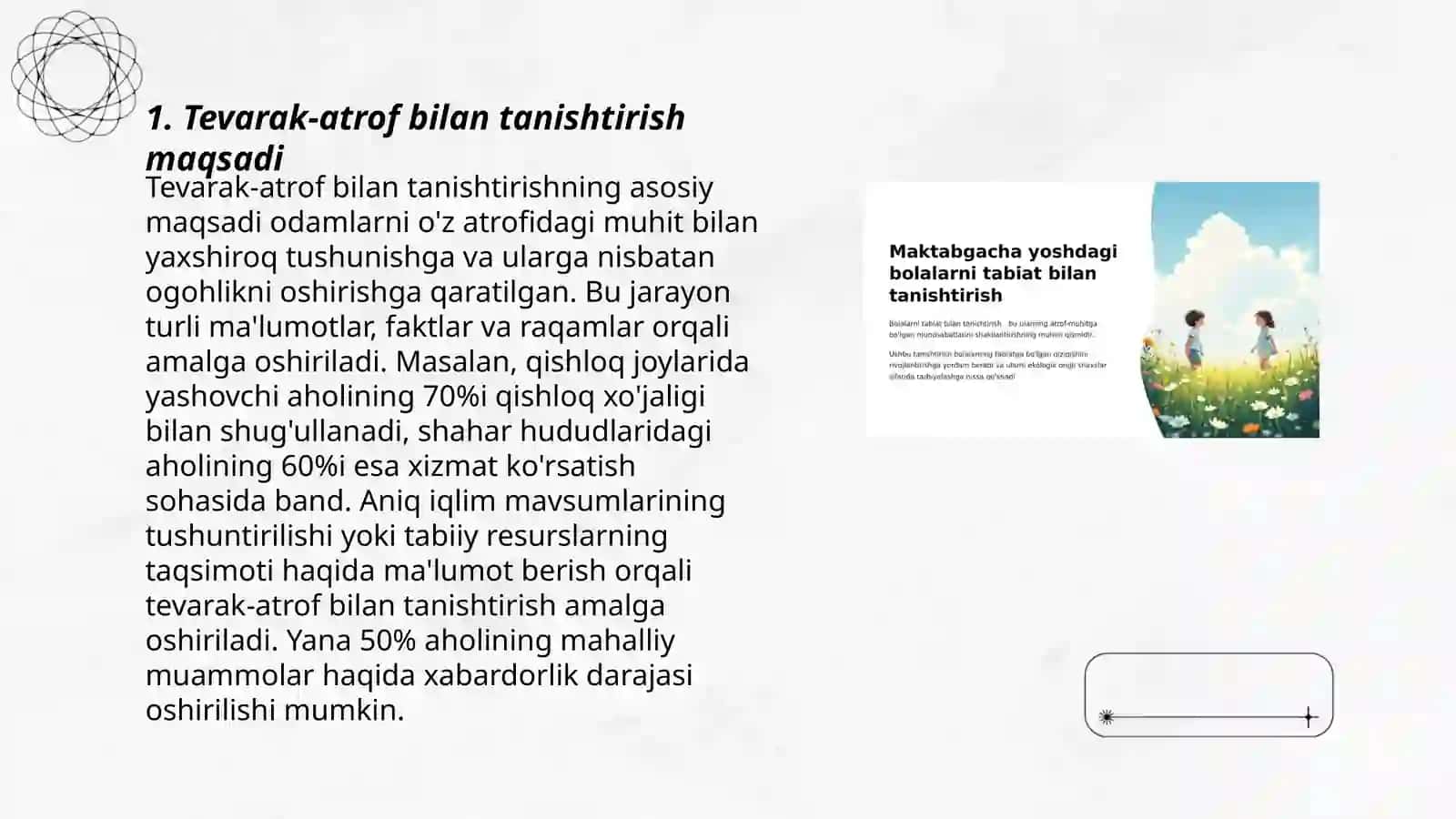 Tevarak atrof bilan tanishtirishning óziga xosligi 3