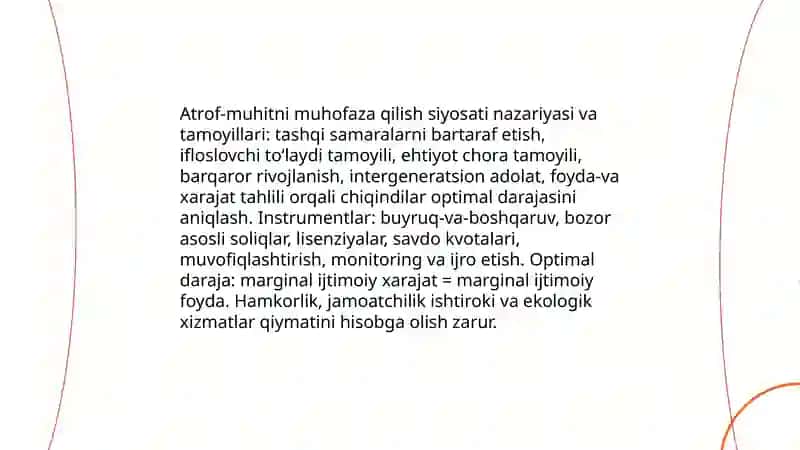 Atrof muhitni muhofaza qilish siyosati va chiqindilarning optimal darajasini aniqlash 3