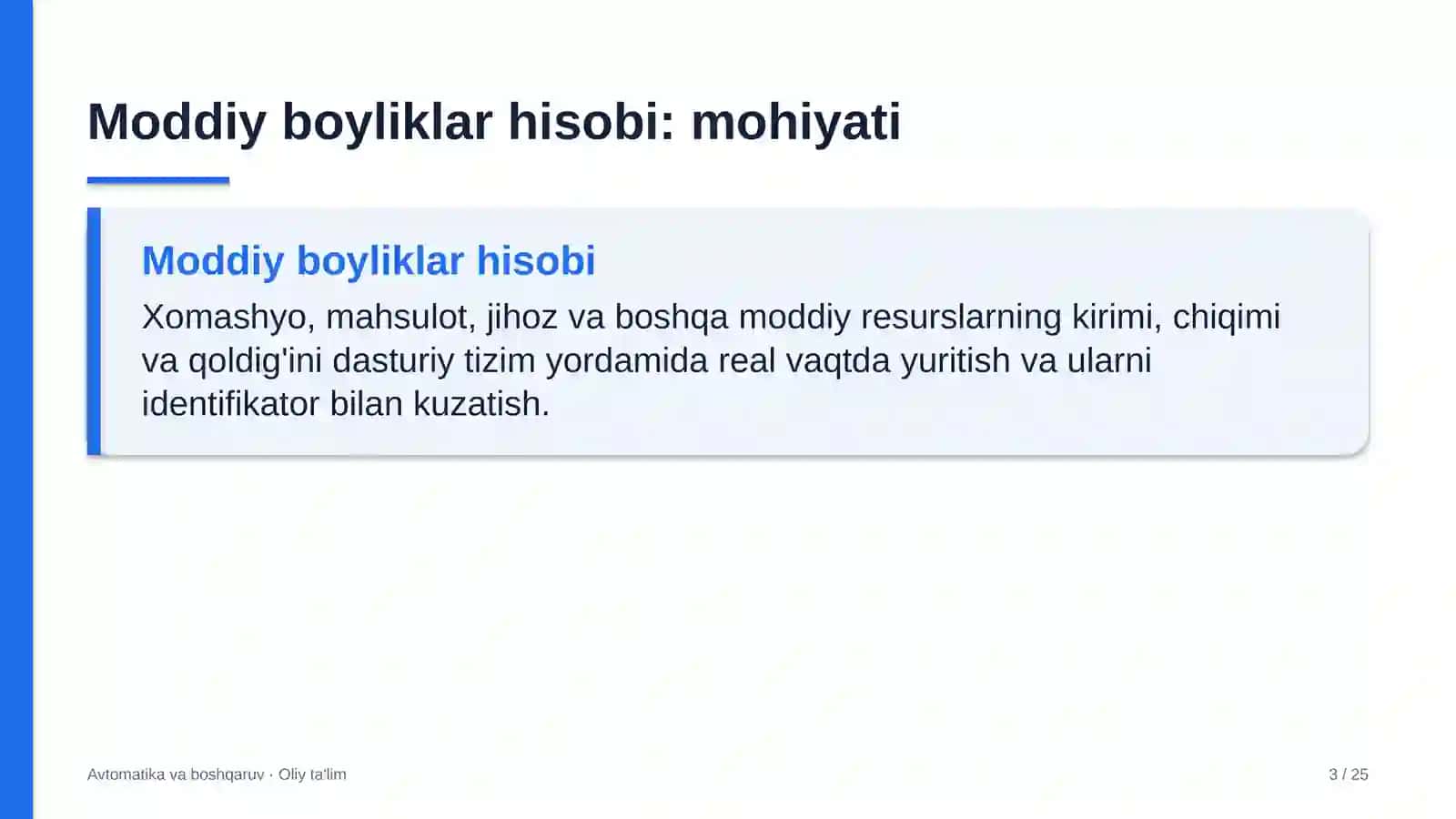xo'jalik mollari do'konlarida moddiy boyliklar hisobini avtomatlashtirish 3330 3