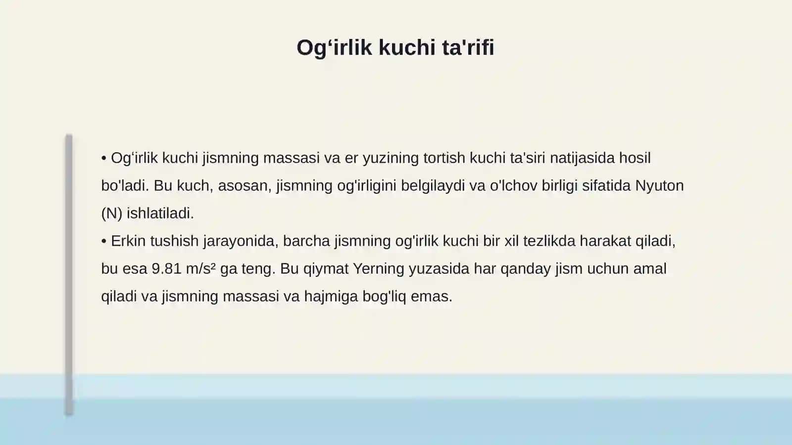 Ogʻirlik kuchi tezlanishini jismning erkin tushishi bilan aniqlash 3