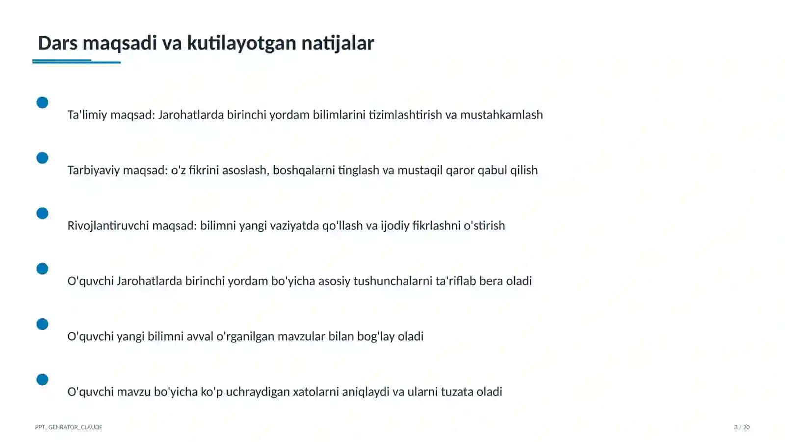 Jarohatlarda birinchi yordam (9-sinf) 3
