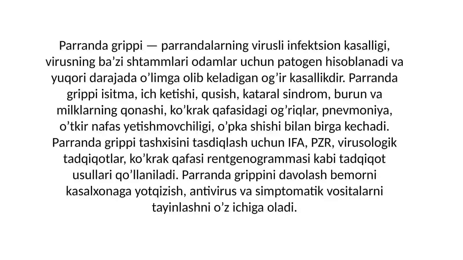 Mavzu: Parranda grippi va uning xozirgi kundagi muammolari. 3