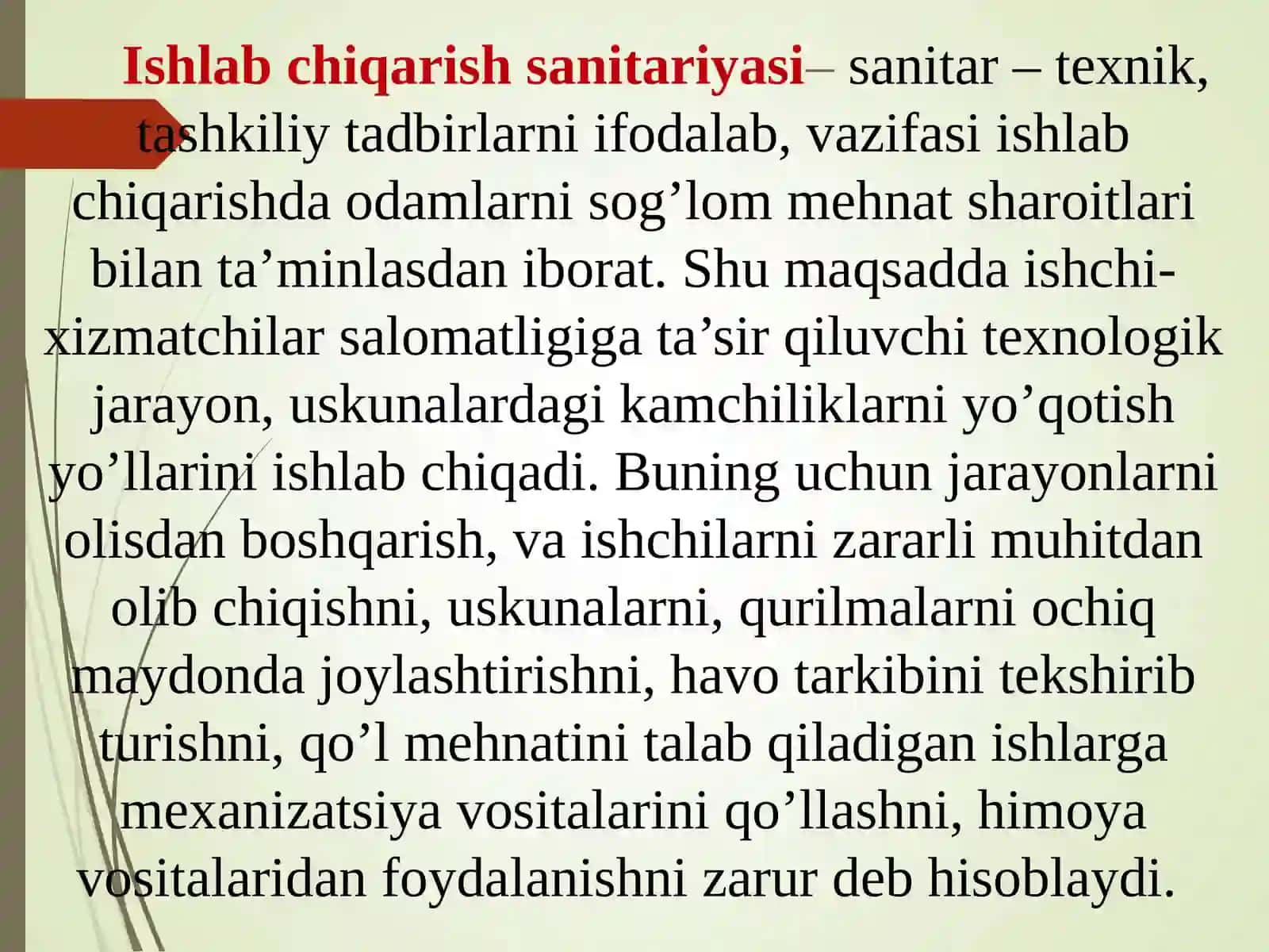 Ishlab chiqarishning sanitariyasi va gigienasime`yorlari 3