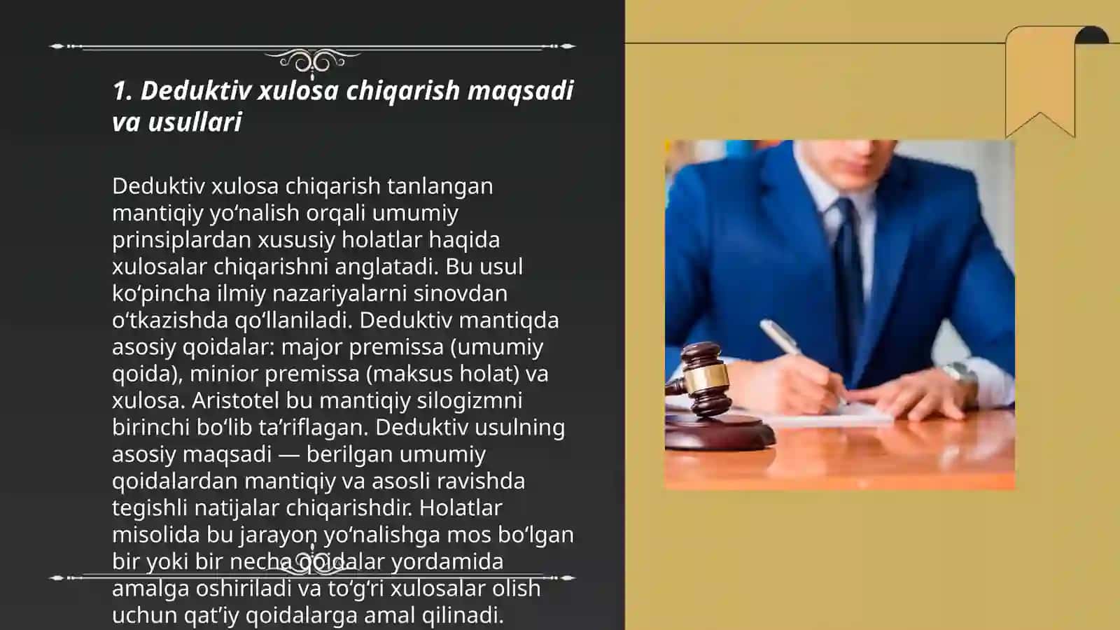 Yuridik faoliyatda deduktiv, induktiv va analogiya bo'yicha xulosa chiqarishning ahamiyati 3