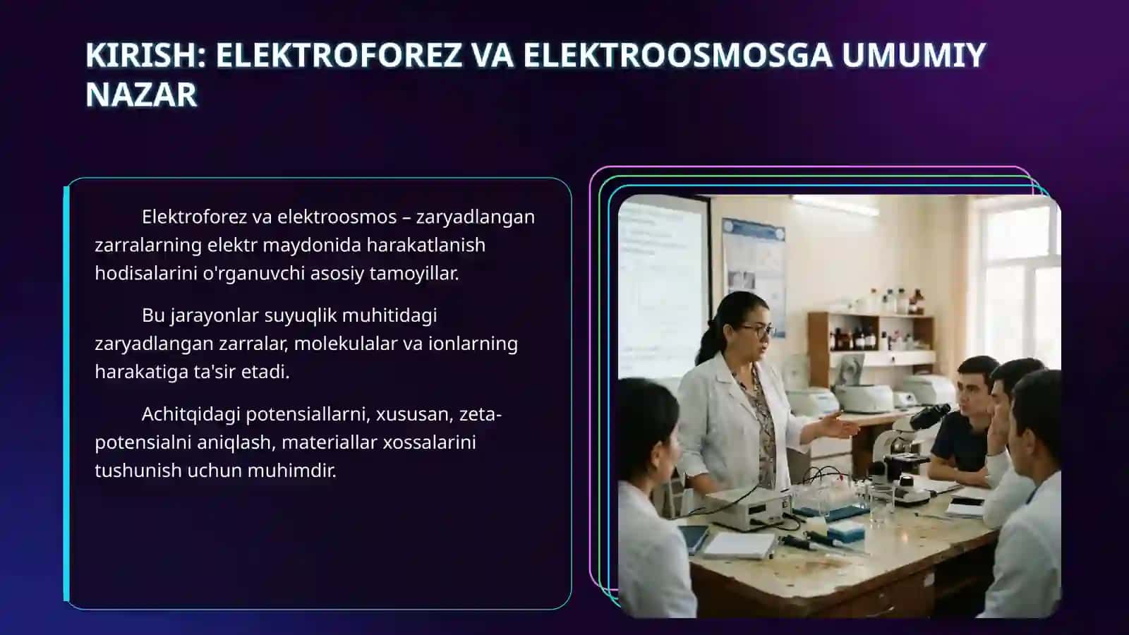 Elektroforez. Elektroosmos. Achitqidagi elektroforetik va \(\zeta \)-potensialini aniqlash. 3