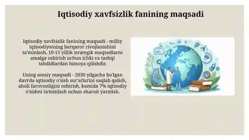Iqtisodiy xavfsizlik fanining maqsadi, predmeti va vazifalari 3