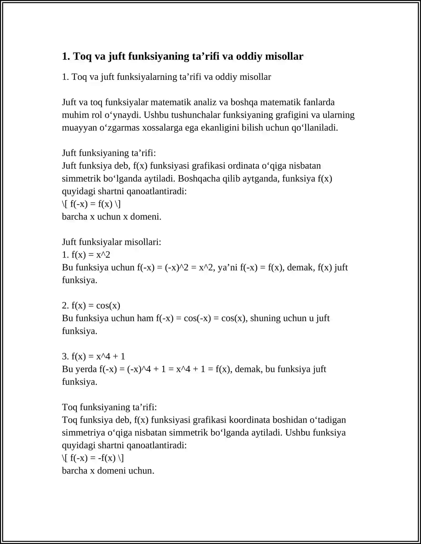TOK VA JUFT FUNKSIYA 3