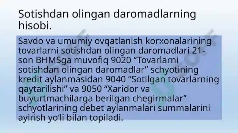 Savdo va umumiy ovqatlanish korxonalarida buxgalteriya hisobining xususiyatlari 3