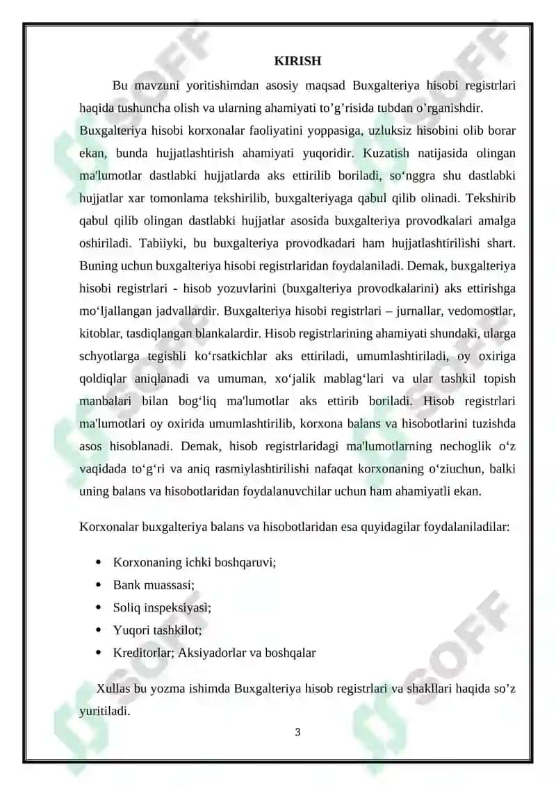 Hisob registrlari va shakllari haqida tushuncha va ularning Buxgalteriya hisobidagi roli va ahamiyati 3