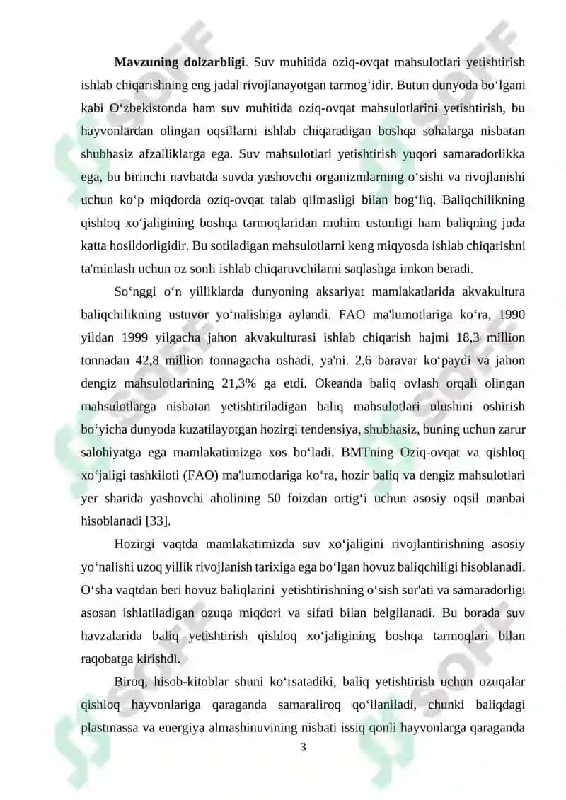KATTAQO‘RG‘ON SUV OMBORIDA YETISHTIRILADIGAN PELAGOFIL BALIQLARNING BIOEKOLOGIYASI 3